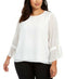 $89 Calvin Klein Women's White Long Tie Sleeve Scoop Neck Blouse Top Plus 1X