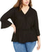 $99 Michael Kors Women's Black Long Ruffle Sleeve Wrap Neck Blouse Top Plus 3X