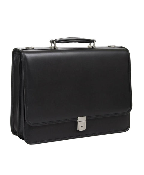 $400 New McKlein Lexington Flapover Double Compartment Briefcase Black