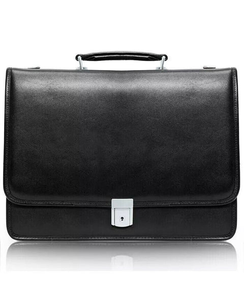 $400 New McKlein Lexington Flapover Double Compartment Briefcase Black