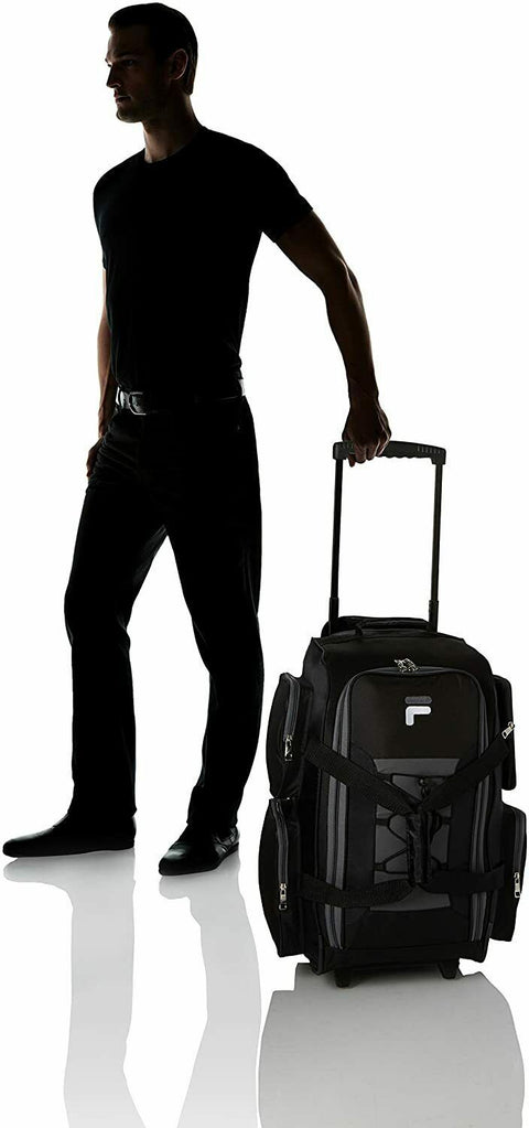 New Fila 22" Lightweight Carry On Rolling Duffel Bag Back Pack Black