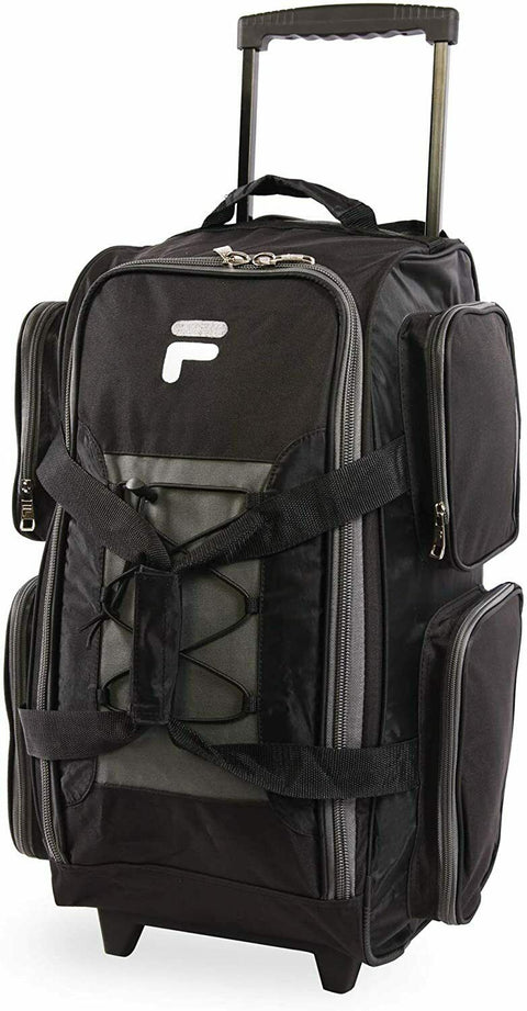 New Fila 22" Lightweight Carry On Rolling Duffel Bag Back Pack Black