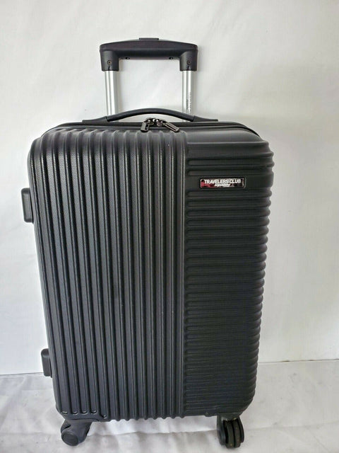 $240 Travelers Club  Basette 20" Black Luggage Spinner Carry On Cup Holder Back