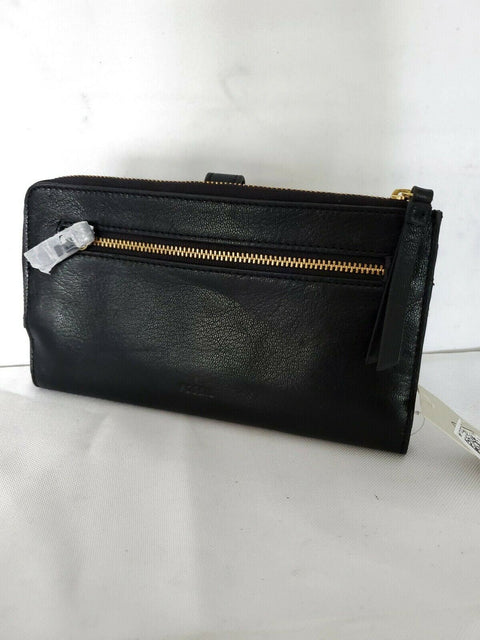$99 New Fossil Womens Lainie Leather Wallet Black Size Large Multiple Card Slots