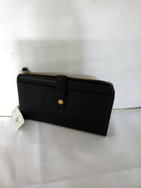 $99 New Fossil Womens Lainie Leather Wallet Black Size Large Multiple Card Slots