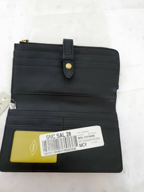 $99 New Fossil Womens Lainie Leather Wallet Black Size Large Multiple Card Slots