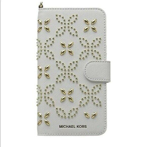 New Michael Kors Studded Folio iPhone 7 PLUS Case White Saffiano Leather
