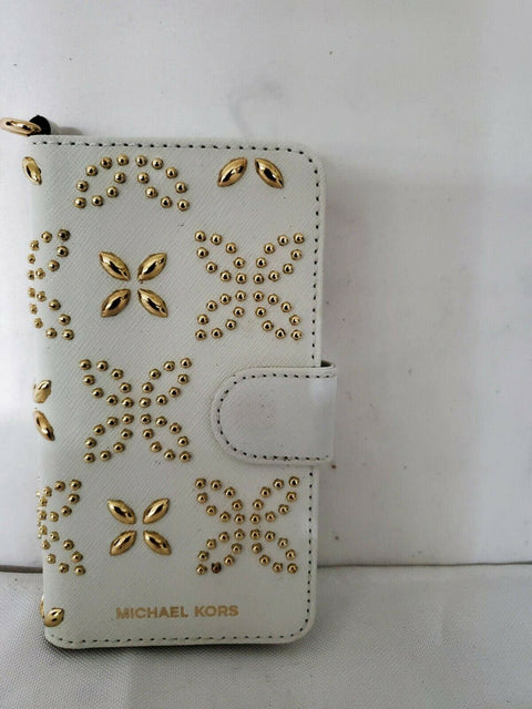 New Michael Kors Studded Folio iPhone 7 PLUS Case White Saffiano Leather