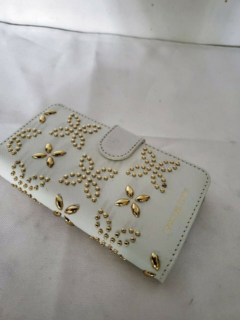 New Michael Kors Studded Folio iPhone 7 PLUS Case White Saffiano Leather