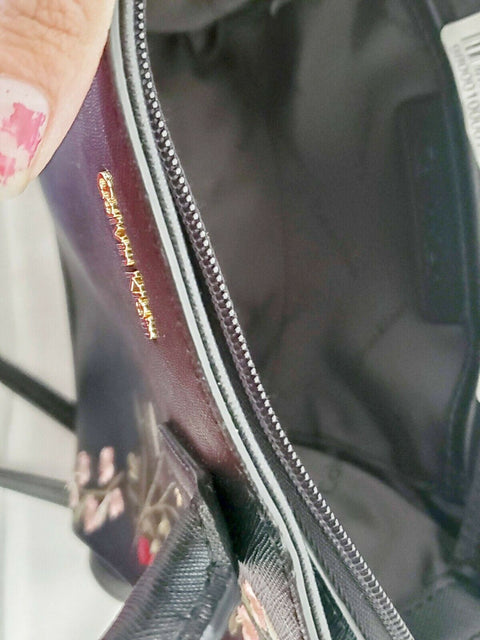 $198 Calvin Klein Women's Black Embroidery Small Crossbody Leather Bag Black