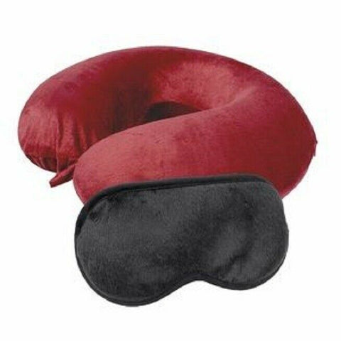 NWT Bon Voyage Travel Memory foam Neck Pillow & Eye Mask Red