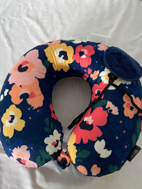 NWT Bon Voyage Travel Memory foam Neck Pillow & Eye Mask Floral Blue