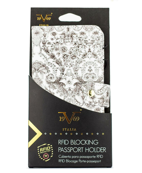 New 19V69 ITALIA RFID Blocking Passport Holder Case White Paisley