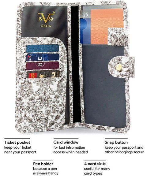 New 19V69 ITALIA RFID Blocking Passport Holder Case White Paisley