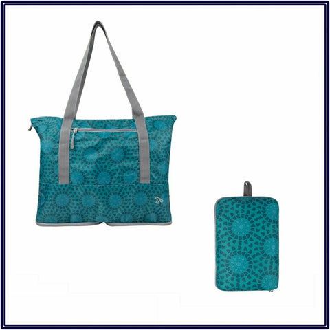 $120 New Travelon Folding Packable Tote Zip Travel Weekender Gym Bag Mosaic Tile