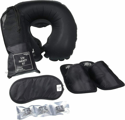 New Herschel Supply Travel Amenity Kit Black Pillow Slippers Eyes mask Ear plugs