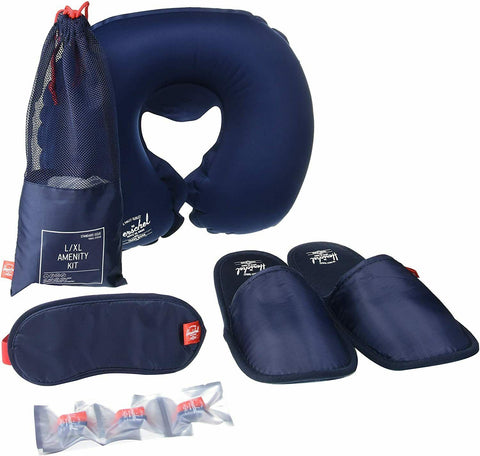 New Herschel Supply Travel Amenity Kit Blue Pillow Slippers Eyes mask Ear plugs