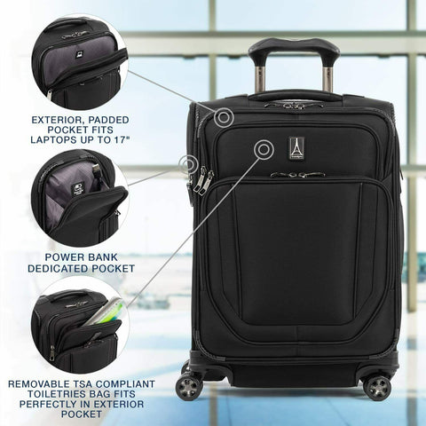 $680 Travelpro Crew Versapack Soft Expandable Spinner Wheel Luggage Black 21"