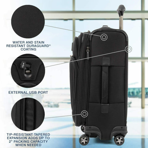 $680 Travelpro Crew Versapack Soft Expandable Spinner Wheel Luggage Black 21"