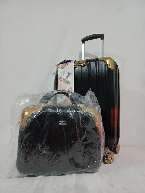 American Green Travel Melrose Anti Theft Black Gold 2 PC Carry On Luggage Set