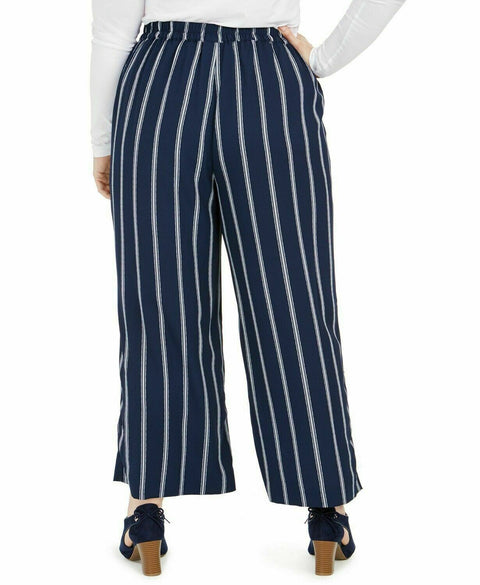 New Charter Club Women's Wide-Leg Crop Striped Pull On Pants Blue Size Plus 2X