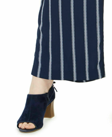 New Charter Club Women's Wide-Leg Crop Striped Pull On Pants Blue Size Plus 2X