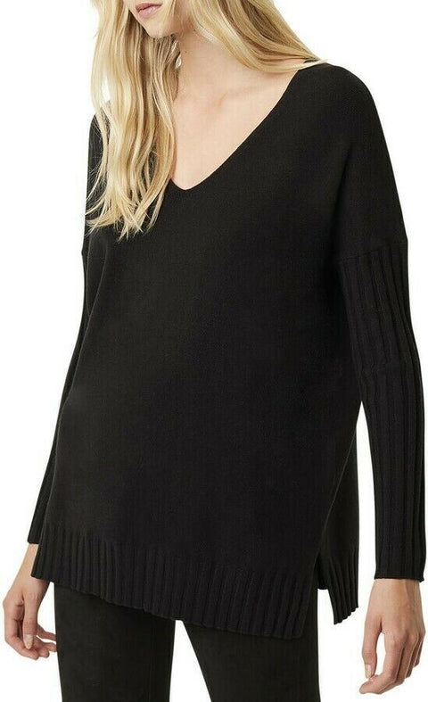 New French Connection Women's Black Long Sleeve Ribbed V-Neck Sweater Size M