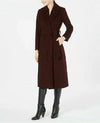 $440 Forecaster Women Lamb Wool Maxi Over Coat Jacket Belted Wine Purple 12