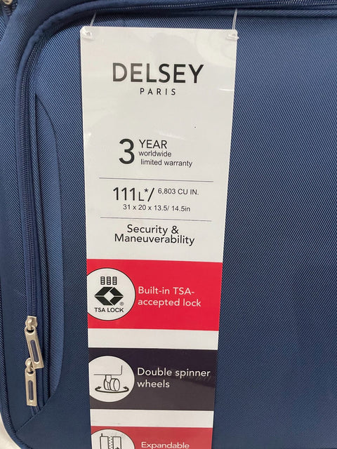 Delsey Optimax Lite 2.0 Expandable 28" Large Check-in Spinner Blue Luggage Tsa