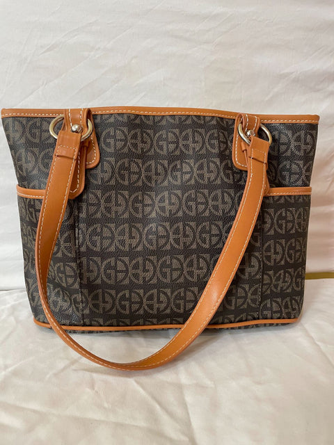 $109 Giani Bernini Women Block Signature Tote Shoulder Bag Brown Medium Size