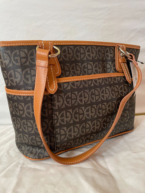 $109 Giani Bernini Women Block Signature Tote Shoulder Bag Brown Medium Size