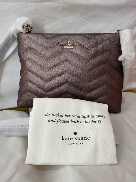 $298 New KATE SPADE Women's Medium crossbody Shoulder Bag Metallic Brown Quilted