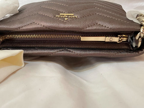 $298 New KATE SPADE Women's Medium crossbody Shoulder Bag Metallic Brown Quilted