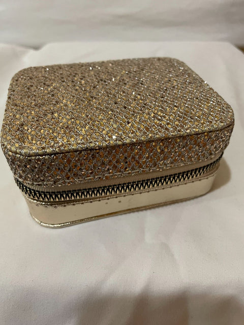 Ruby + Cash Gold Sequin Mini Faux Leather Zippered Travel Jewelry Organizer Box