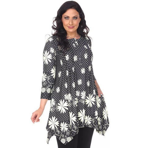 New White Mark Women's 3/4 Sleeve Printed Magdalena Tunic Floral Plus 1X