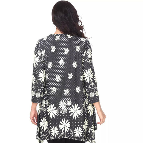 New White Mark Women's 3/4 Sleeve Printed Magdalena Tunic Floral Plus 1X
