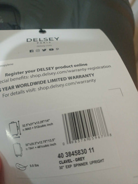 $660 DELSEY Paris Clavel Hard Expandable Luggage Spinner Wheels Dark Gray 30"