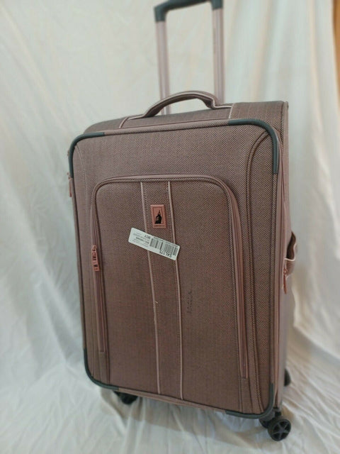 LONDON FOG Newcastle Soft Expandable Spinner Luggage Pink Rose Check 25"