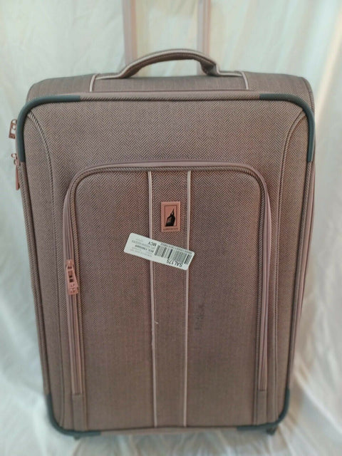 LONDON FOG Newcastle Soft Expandable Spinner Luggage Pink Rose Check 25"
