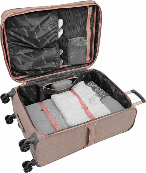 LONDON FOG Newcastle Soft Expandable Spinner Luggage Pink Rose Carry On 21"