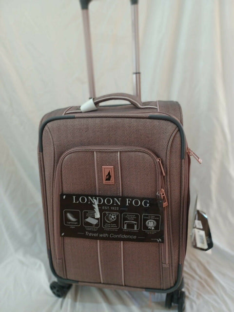 LONDON FOG Newcastle Soft Expandable Spinner Luggage Pink Rose Carry On 21"
