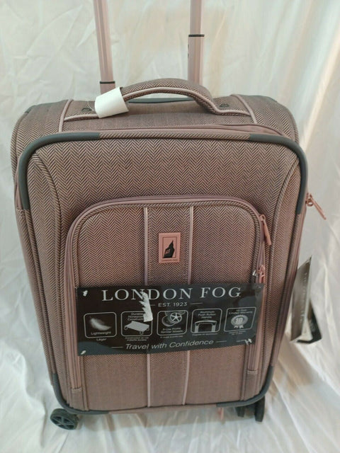 LONDON FOG Newcastle Soft Expandable Spinner Luggage Pink Rose Carry On 21"