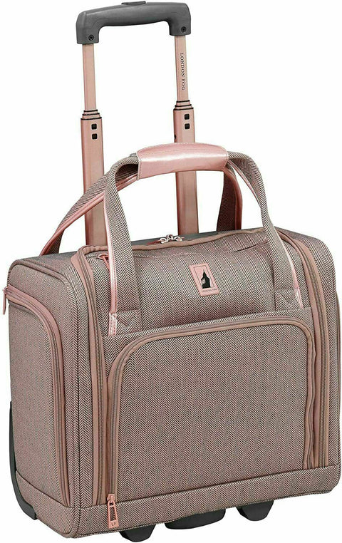 $360 LONDON FOG NEWCASTLE 15" CARRY ON UNDER SEAT HERRINGBONE BAG ROSE PINK