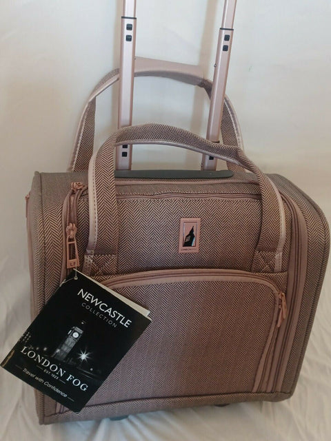 $360 LONDON FOG NEWCASTLE 15" CARRY ON UNDER SEAT HERRINGBONE BAG ROSE PINK