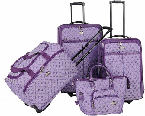 $580 American Flyer Luggage Signature 4 Piece Luggage Set Purple Two Wheeled