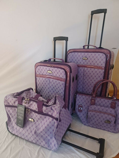 $580 American Flyer Luggage Signature 4 Piece Luggage Set Purple Two Wheeled