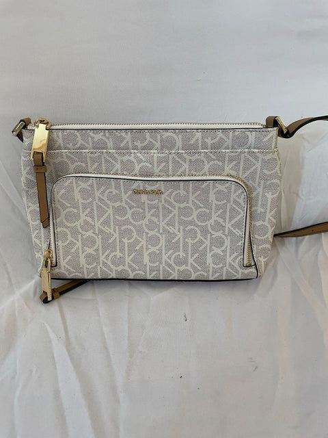 Calvin Klein Women's Hudson Top Zip Signature Crossbody Shoulder Bag Beige