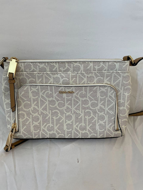 Calvin Klein Women's Hudson Top Zip Signature Crossbody Shoulder Bag Beige