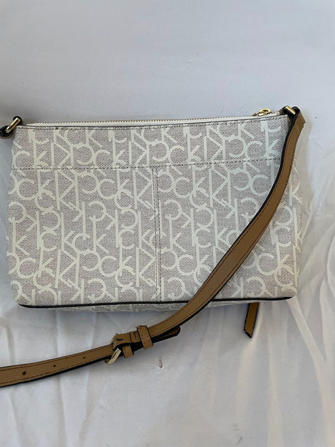 Calvin Klein Women's Hudson Top Zip Signature Crossbody Shoulder Bag Beige