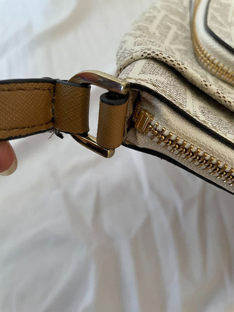 Calvin Klein Women's Hudson Top Zip Signature Crossbody Shoulder Bag Beige